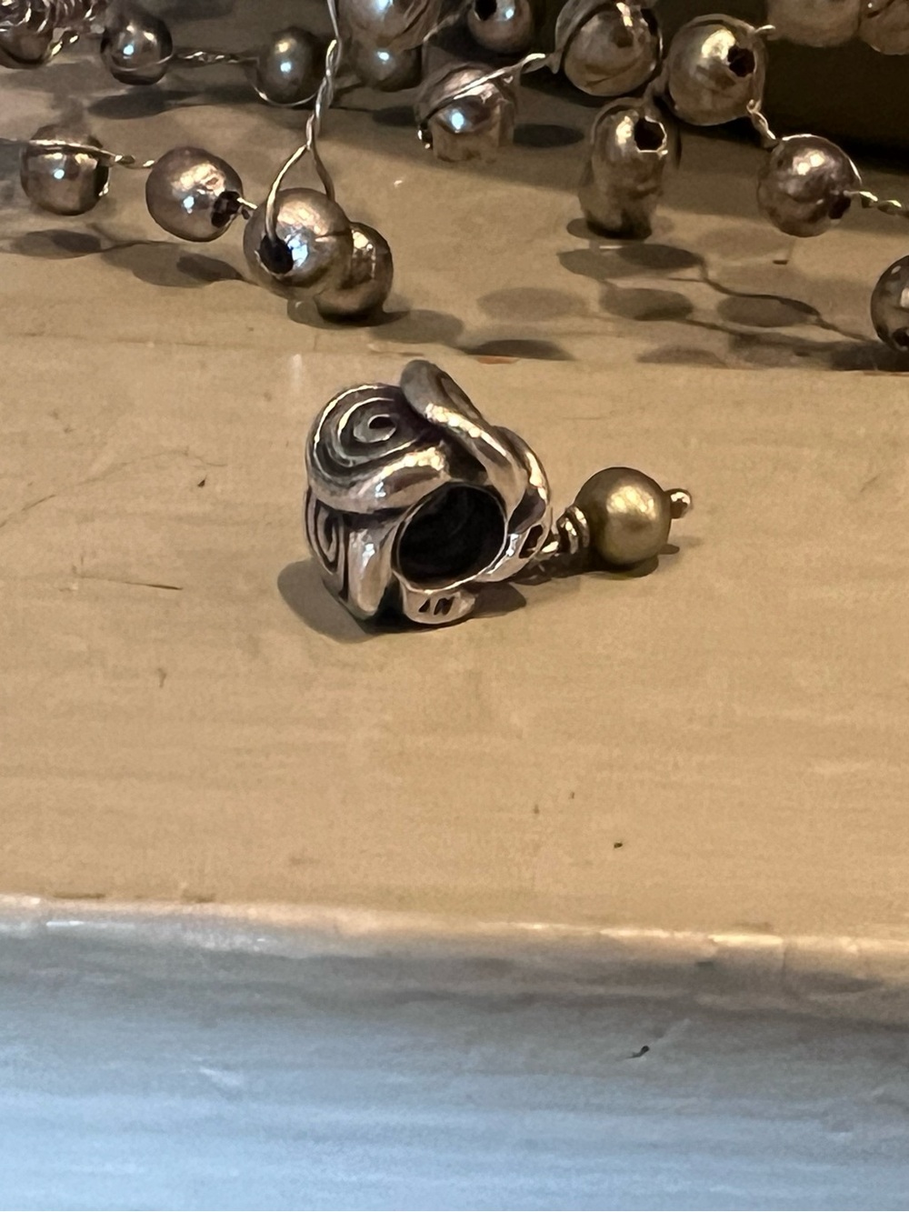 Sterling Swirl Charm Pendant with Olive Pearl - Picture 2 of 2